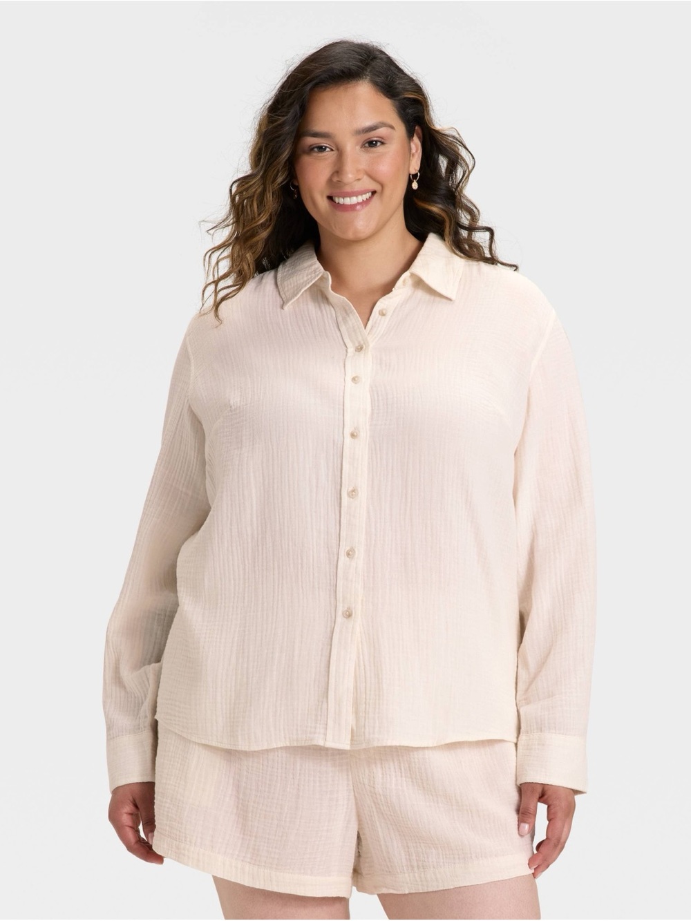 4X - Universal Thread™ Women’s Long Sleeve Gauze Collared Button-Down Shirt